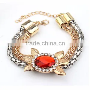 Gold Plated Pendant Statement Crystal Necklace Earrings Bracelet Rings Set for Wedding Jewelry thumbnail-6