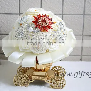 Handmade Wedding Flowers Jewels Crystals Satin Ribbon Wedding Bouquets thumbnail-2