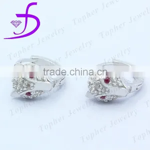 Hight Quality cz Diamond Jewelry Fashion Sterling Silver Jewelry Fox Hoop Earrings thumbnail-1