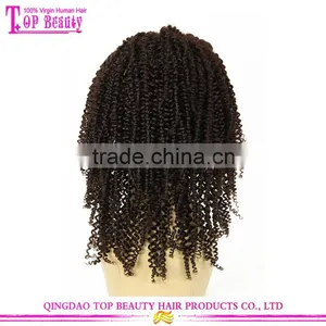 7A Grade Virgin Brazilian Hair 180% Density Kinky Curly Silk Top Human Hair Lace Front Wigs With Bang thumbnail-4