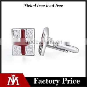 High Polishing Copper Metal Enamel Crystal Cufflinks Jewelry Mens Cross Cuff Links for Men thumbnail-1
