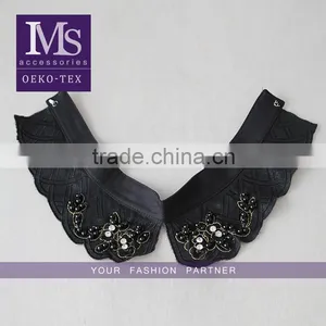 Customized Black Handmade Flower Beads Necklace, Gold Yarn Embroidery Collar With Pearl Beaded. thumbnail-1