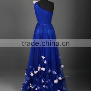 RSE661 One Shoulder Petals And Floras Flowing Skirt Royal Blue Long Teen Prom Dresses thumbnail-2