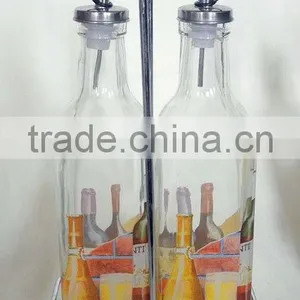 Square Transparent Decal Glass Oil and Vinegar Bottle thumbnail-1