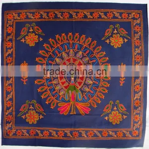 Handcrafted Khambadia Patchwork Indian Dancing Peacock Hand Embroidery Work Cotton Wall Hanging Tapestry thumbnail-1