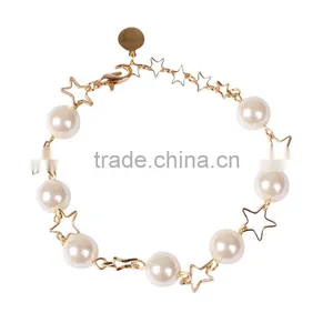 Gold Star Pearl Linked Bracelet Gold Chain Bracelet thumbnail-6