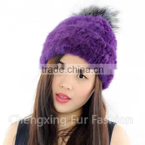 CX-C-221P Wholesale Girls Fashion Fur Ball Hat Women Mink Fur Knitted Beanie Hat thumbnail-1