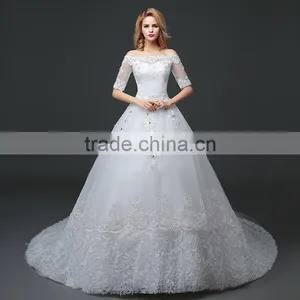 MGOO Manufacturer Off Shoulder Tail Wedding Dress Lace Up Ballgown Skirt Maternity Wedding Brail Party Dress thumbnail-2