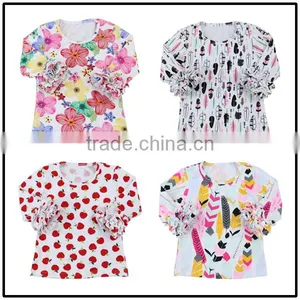 2017 Children Print 3/4 Sleeves Cotton Tops Icing Ruffle Girl Shirt Baby Shirt thumbnail-1