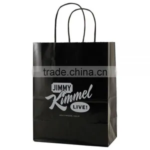 USA Made Gloss Coated Shopping Bag - Made of #63 White Kraft Paper, Dimensions Are 8" x 4.75" x 10.5" and Comes With Your Logo. thumbnail-1