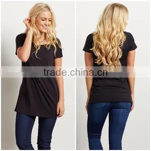 High Quality Cotton&rayon Solid Black Short Sleeve Fashion Maternity Top thumbnail-1