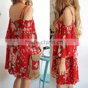 2016 Hot Sale Red off Shoulder Slip Dresses thumbnail-3