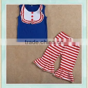 Baby Girl Silicone Clothing Set Bule Sleeveless Top Big Ruffle Pan Turkey Wholesale Children Outfit Clothes thumbnail-1