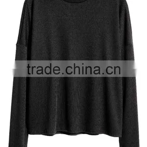 Green Ribbed Crew Neck Relax Fitted Wool Sweater Design for Girl With Dropped Sleeves thumbnail-4