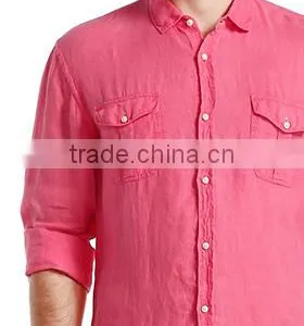 Men's Linen Shirts New Design Long Sleeve Two Pockets Fashionable Men Shirts thumbnail-2