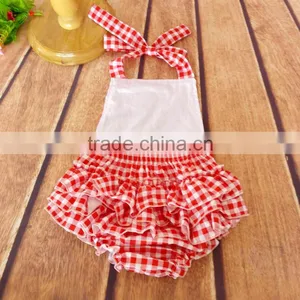 Toddler Girls Red Plaid Romper thumbnail-3