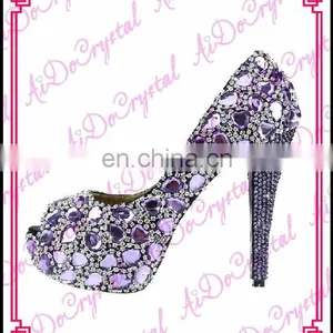 Aidocrystal 2016 Fashion Ladies Pumps Shoes Italian Purple Crystal Diamond Bridal Wedding Jeweled High Heel Shoes and Bag Set thumbnail-1