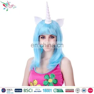 Hot Styles Cosplay Party Synthetic Fibre Hair Blue Short Straight Unicorn Wig thumbnail-2