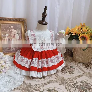 2020 Summer Spanish Lolita Princess Dress Baby Girl Clothes Lace Stitching Red Dress for Girl Birthday Party Vestidos thumbnail-1