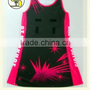 OEM Sublimation Sports Red and Black Netball Dress thumbnail-1