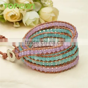 Topearl Jewelry Malaysia Jade Fashion Bracelet Woven Leather Wrap Bangle With Copper Clasp 33.5 Inches CLL140 thumbnail-3