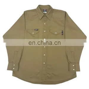 Reusable Washable Long Sleeve FR Fire Retardant Clothing or Shirts For Men's Safety Working Protection in Khaki . thumbnail-1