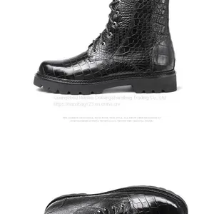 Thailand Crocodile Leather Men's Boots High-End Fashion Casual Martin Boots Lace Up Round Toe Leather High Boots thumbnail-5