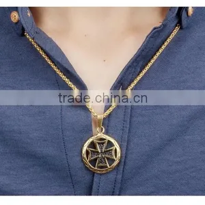 Circle the Cross Pendant Men's Titanium Steel Casting Necklace Gold Silver Color Promotion Gift thumbnail-2