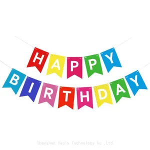 Pink Blue Birthday Banners Shimmering Gold Letters Fishtail for Party Wall Decor thumbnail-3