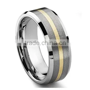 Unisex Design Tungsten Carbide 14K Gold Inlay Wedding Band Ring thumbnail-1