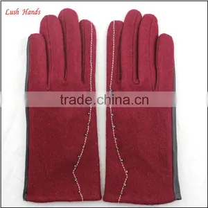 Ladies Simple Red Woolen and Beautiful Women PU Hand Gloves thumbnail-1