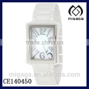 Fashionable White Ceramic Quartz Watch*zirconia Ceramic Mother of Pearl Dial Rectangle Watch thumbnail-1