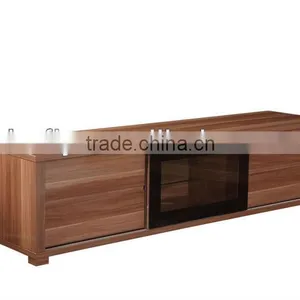 Modern Wooden Walnut Color Glass Dppr Low TV Cabinet thumbnail-1