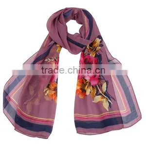 Simple And Big Flower Print Hot Sale Whole Sale Chiffon Scarf In Stock thumbnail-1