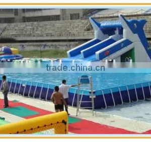 Commercial Grade Rectangular Metal Frame Swimming Pool With Inflatable Water Slides, Inflatable Deep Swimming Pool thumbnail-3