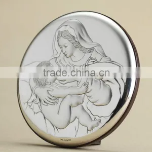 Greek & Russian Orthodox Wooden Icon. Mother God. Milkgiver. Silver. Made in Italy thumbnail-1