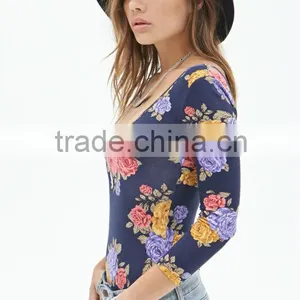 2014 Bodysuit Floral Printed Apparel for Women Bodysuit Cheap Female Clothing Quality Choice thumbnail-4