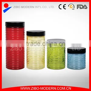 Colorful Glass Food Container Set 4 Custom Cookie Jar Decorative Airtight Glass Jar thumbnail-3