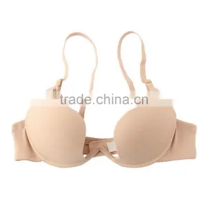 Sexy Ladies Deep U-Shaped Ultra-Low-Cut Halter Convertible Multi-Way Push Up Bra thumbnail-2