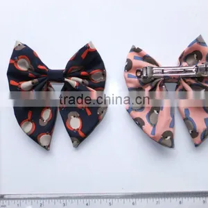 Fashion Bird Printed Fabric Bow Barrettes thumbnail-1