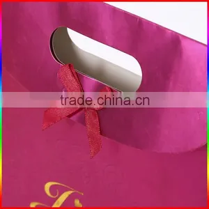Embossed Magenta Paper Wedding Bag With Gold Printing thumbnail-5
