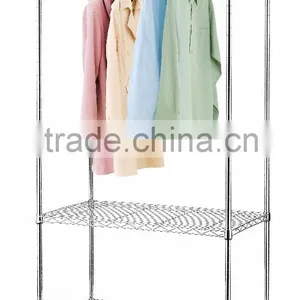 2 Tier Wire Shelving Rolling Cart Garment Rack Single Bar thumbnail-1