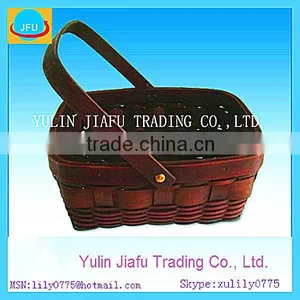 Handmade Weaving Rectangle Dark Brown Wooden Chip Basket thumbnail-1