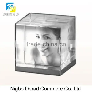 Rotating Crystal Cube Photo Frame Picture Frames With Stainless Base Support thumbnail-1