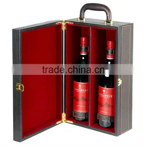 Chinese Factories Wholesale Custom High-grade Leather 2 Bottles of Red Wine Box, Black Beautiful Gift Box thumbnail-2
