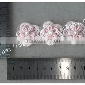 Beautiful 3 cm Handmade 3D Pink Pearl Flowers Crochet Lace Trims thumbnail-6