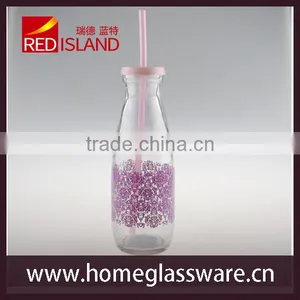 Milk Glass Bottle With Plastic Lids, Straws 2016 New Priducts thumbnail-3