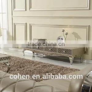 High End Royal Mosaic Decoration Livingroom Stainless Steel Furniture Coffee Table/center Table Covered by Real Leather/PU thumbnail-6