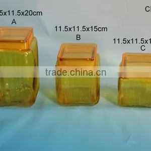 Beatiful Yellow Clear Square Empty Glass Jars With Plastic Lid thumbnail-1