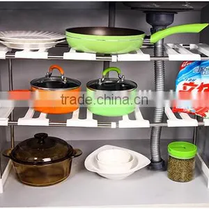 Kitchen Telescopic Plastic Sink Storage Shelf Rack/stainless Steel Kitchen Storage Rack thumbnail-1